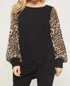 Promesa Leopard Sleeve Tunic In Black Multi In Multi