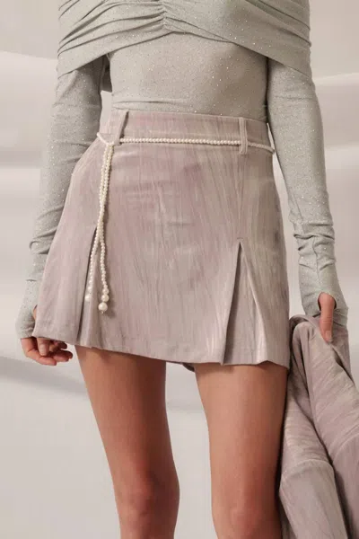 Promesa Metallic Velvet Pleated A-line Mini Skirt In Silver Grey In Gray