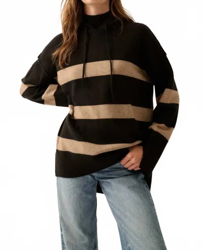 Promesa Nantucket Sound Striped Mock-neck Hoodie In Black/cream