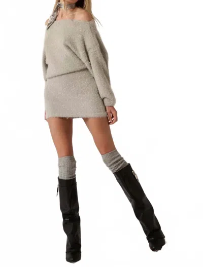 Promesa Off Shoulder Shimmer Sweater Dress In Silver