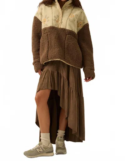 Promesa Oh So Soft Vegan Suede High-low Ruffle Maxi Skirt In Espresso In Multi