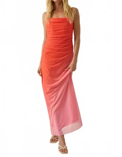 Promesa Ombre Mesh Ruched Maxi Dress In Orange Pink In Red