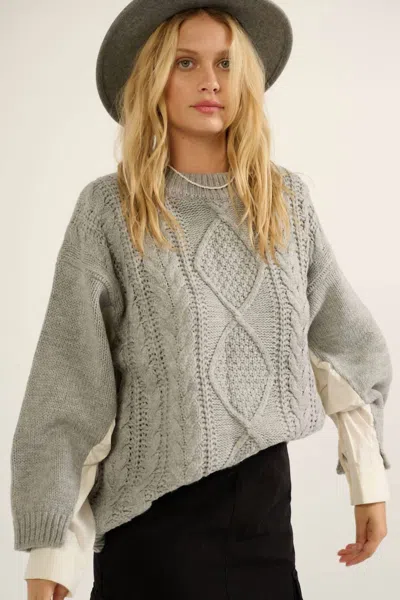 Promesa Oversized Cable Knit Sweater In Heather Grey In Gray