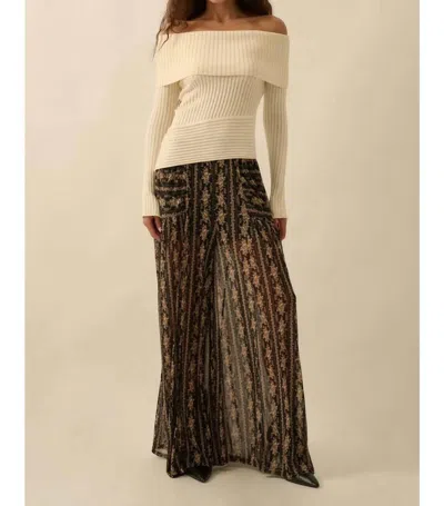 Promesa Petal Pusher Floral Mesh Wide-leg Pants In Black In Neutral