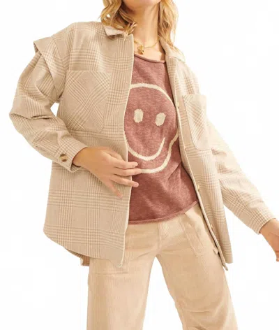 Promesa Plaid Collared Button Front Long Sleeve Shacket In Sand In Neutral