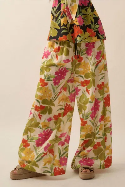 Promesa Quinn Flowy Floral Pants In Cream Floral Print