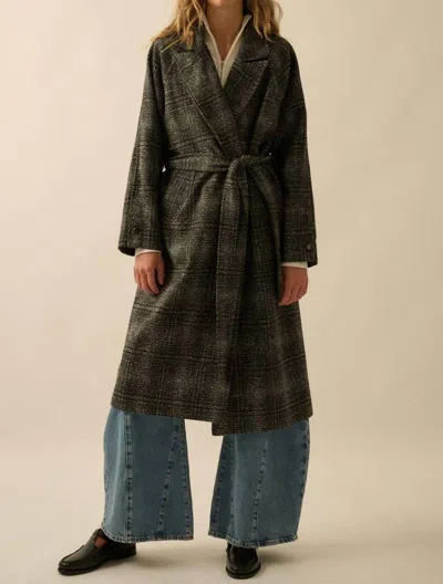 Promesa Refined Plaid Belted Coat In Black In Green