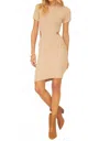 Promesa Ribbed Knit Short Sleeve Cutout Mini Sweater Dress In Beige In Neutral