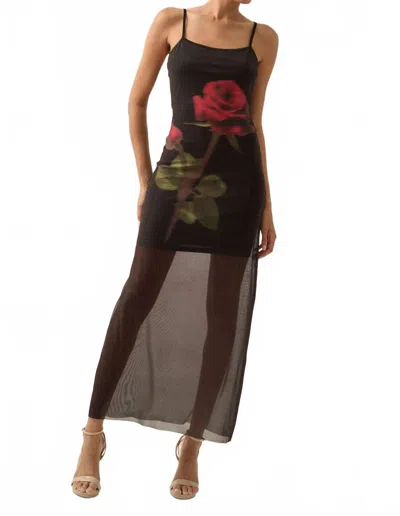 Promesa Rose-print Layered Mesh Maxi Slip Dress In Black