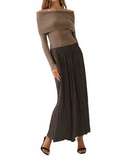 Promesa Satin Pleated Lettuce Skirt In Charcoal In Gray