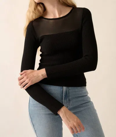 Promesa Shaper Fit Mesh Yoke Solid Rib-knit Top In Black