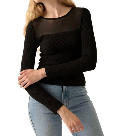 Promesa Shaper Fit Mesh Yoke Solid Rib-knit Top In Black