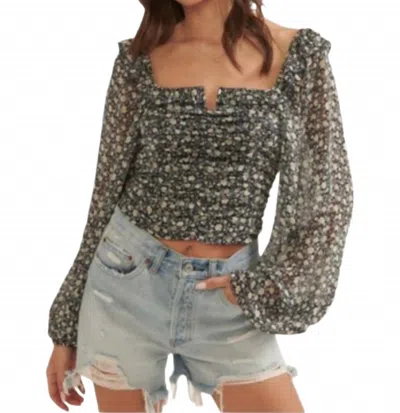 Promesa Sheer Floral Crop Top In Black