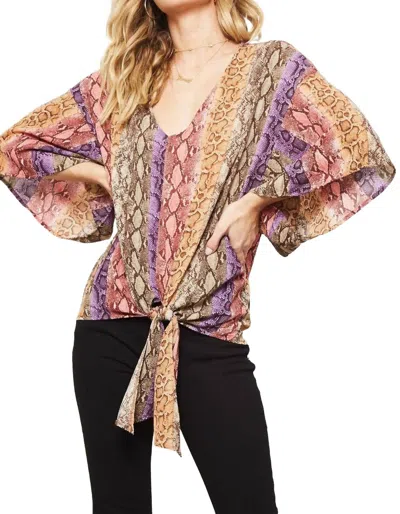 Promesa Snake Skin Kimono Blouse In Purple/dusty Rose In Multi