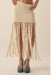 Promesa Solid Crochet Eyelet-knit Fringe Maxi Skirt In Off White In White