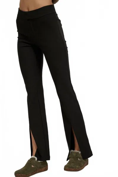 Promesa Solid High Waist Front Slit Cuff Pants In Black