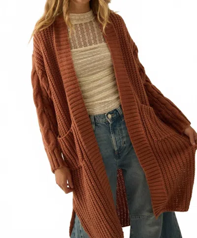 Promesa Solid Rib Knit Open Front Cable Knit Cardigan In Clay In Grey