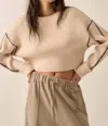 Promesa Stitch Perfect Cropped Blanket Stitch Sweater In Cream In White