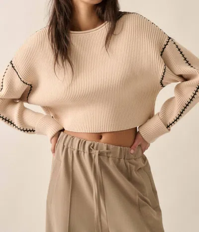 Promesa Stitch Perfect Cropped Blanket Stitch Sweater In Cream In White