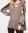 Promesa Striped & Leopard Keyhole Top In Brown In Brown
