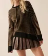 Promesa Striped Asymmetrical Hem Sweater In Black-sand In Multi