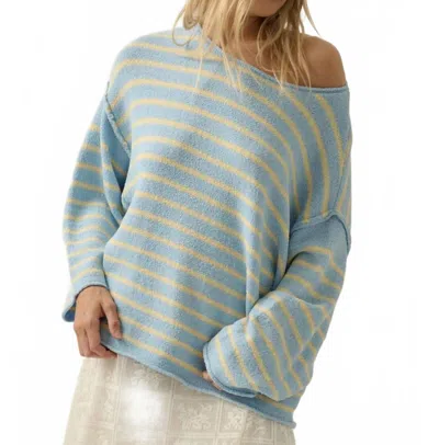 Promesa Striped Textured Knit Oversized Sweater In Chambray-butter In Blue