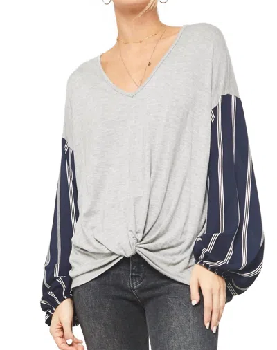 Promesa Sunday Funday Stripe Print Sleeve Top In Grey/navy In Gray
