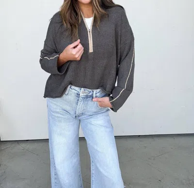 Promesa Textured Half-zip Mock-neck Sweater In Grey In Gray