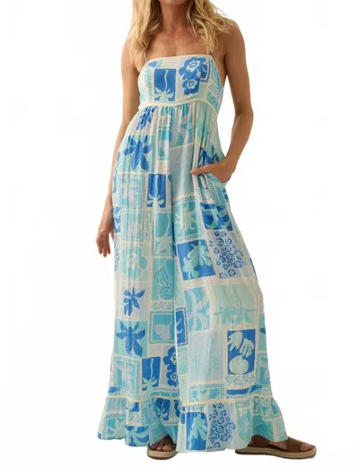 Promesa Tropical Floral Ruffled Wide-leg Cami Jumpsuit In Blue Multi