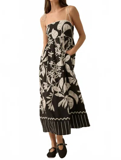 Promesa Tropical Print High Waist Fit & Flare Maxi Dress In Black