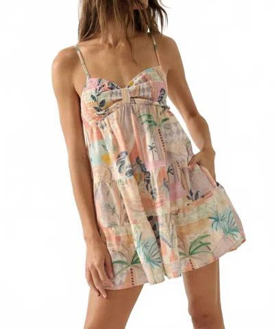 Promesa Tropical-print Smocked Sweetheart Tiered Babydoll Romper In Pink Multi