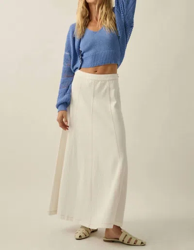 Promesa Twill Denim Paneled A-line Maxi Skirt In Off White