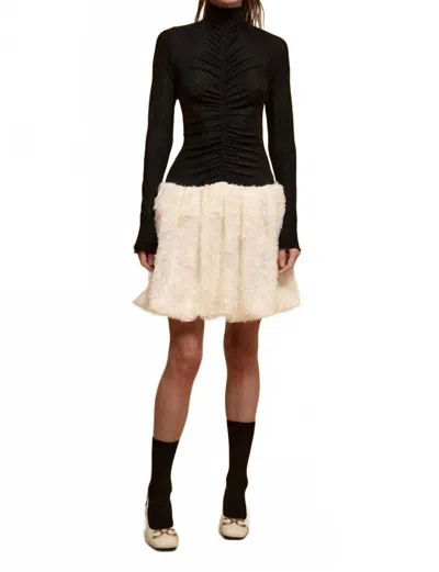 Promesa Two-tone With Ruched Bodice Bubble Mini Dress In Black/cream In Multi