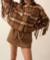Promesa Up The Country Plaid Fringe Shacket In Brown In Brown