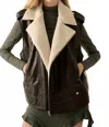 Promesa Vegan Leather And Fleece Zip-up Motorcycle Vest In Black In Brown