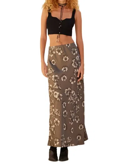 Promesa Whispering Petals Bias-cut Floral Satin Maxi Skirt In Stone In White