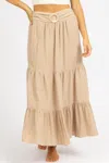 PROMESA WOVEN BELTED MAXI SKIRT IN BEIGE