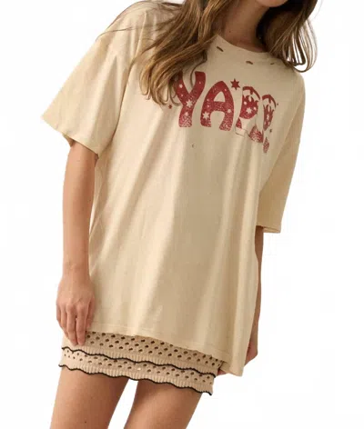 Promesa Y'all Cowboy Distressed Vintage-wash Western Graphic Tee In Vanilla In Neutral