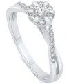 Promised Love Diamond Halo Swirl Promise Ring (1/4 Ct. T.w.) In Sterling Silver Or 14k Gold-plated Sterling Silver In Sterling Silver
