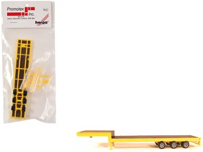 Promotex 3-axle Step Deck Equipment Trailer With Ramps Yellow 1/87 (ho) Plastic Model By