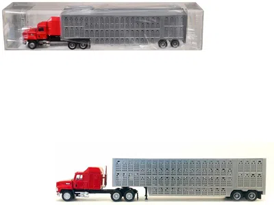 Promotex Mack Ch 613 With Sleeper Cab Red With Silver Livestock Trailer 1/87 (ho) Plastic Model Car By Promot In Multi