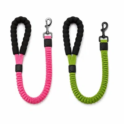 Promounts 2-pack Shock Absorbing Bungee Dog Leash Set – Heavy Duty Foam Handle, Elastic Training Leashes With  In Pink;green