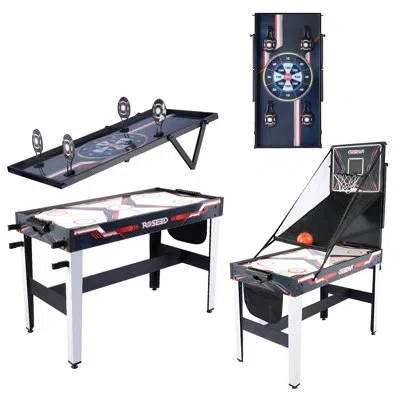 Promounts 4‑in‑1 Combo Game Table – Darts Game, Shooting Game, Air Hockey, Basketball In Black