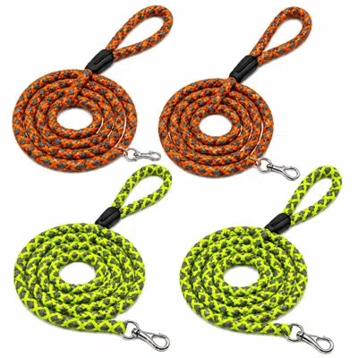 Promounts 4-pack Braided Rope Dog Leash Set, Heavy-duty Reflective Woven Leashes With Comfortable Handle, 6-fo In Orange;gray;green