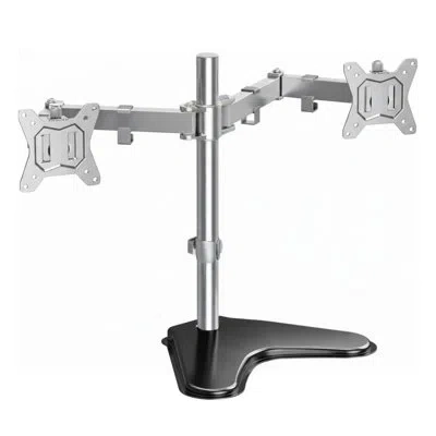 Promounts Full Motion Gas Spring Dual Monitor Adjustable Desktop Mount For 13-32" Holds 35 Lbs In Silver