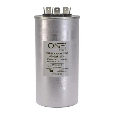 Promounts One Power 45/5-mfd, 370v Or 440v Dual Run A/c Capacitor 45+5 Uf Cbb65b Air Conditioner Capacitors Fo In Silver