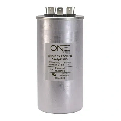 Promounts One Power 50/5-mfd, 370v Or 440v Dual Run A/c Capacitor 50+5 Uf Cbb65b Air Conditioner Capacitors Fo In Silver