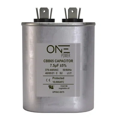 Promounts One Power 7.5-mfd, 370v Or 440v Single Run A/c Capacitor 7.5 Uf Cbb65b Air Conditioner Capacitors Fo In Silver