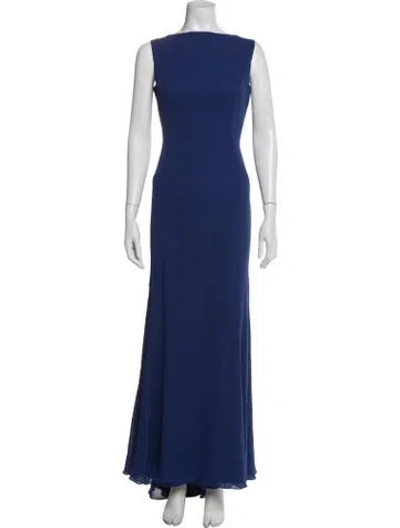 Pre-owned Pronovias Bateau Neckline Long Dress In Blue