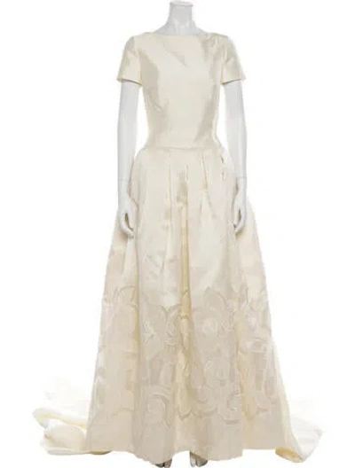 Pre-owned Pronovias Bateau Neckline Long Dress In Neutral